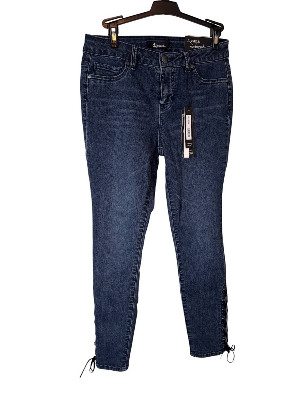 D Jeans High Waist Ankle Jeans Size 4 Dark Wash Lace Up Hem NWT Y2K